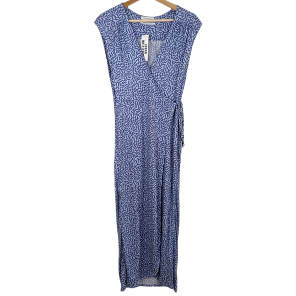 Urban Outfitters Zina Blue Geometric Print Sleeveless Midi Wrap Dress - Picture 5 of 16